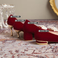Red xiuhe wedding shoes, beaded flower bridal shoes, non-tiring feet, classy chinese style, pregnant women, engagement and toast, high thick heels