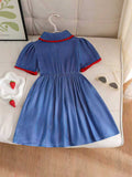 hot-selling girls' preppy-style faux denim strawberry embroidered dress - cross-border exclusive