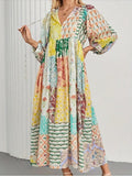 European and american cross-border   hot seller: bohemian lantern sleeve fashion print maxi dress