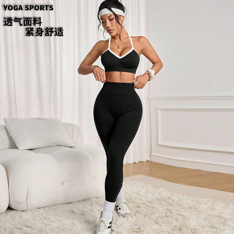 Color block yoga bra set - women's high-waisted tummy control quick-dry stretch activewear set - sexy yoga outfit