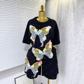 Fashionsuit european goods sense of design butterfly diamond short-sleeved t-shirt tops women + elastic waist wide-leg shorts two-piece set