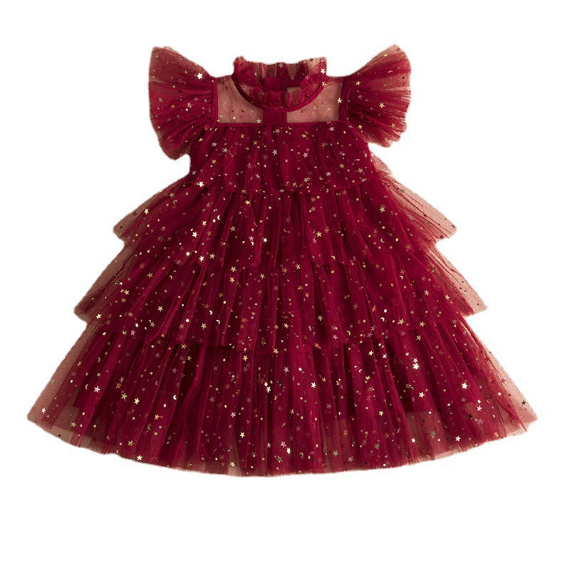 summer new girls' princess dress - sparkly sequin mesh tutu dress - korean style children's dress