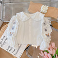 spring/autumn new collection: pure cotton embroidered girls' blouse - long sleeve baby doll collar shirt with turn-down collar