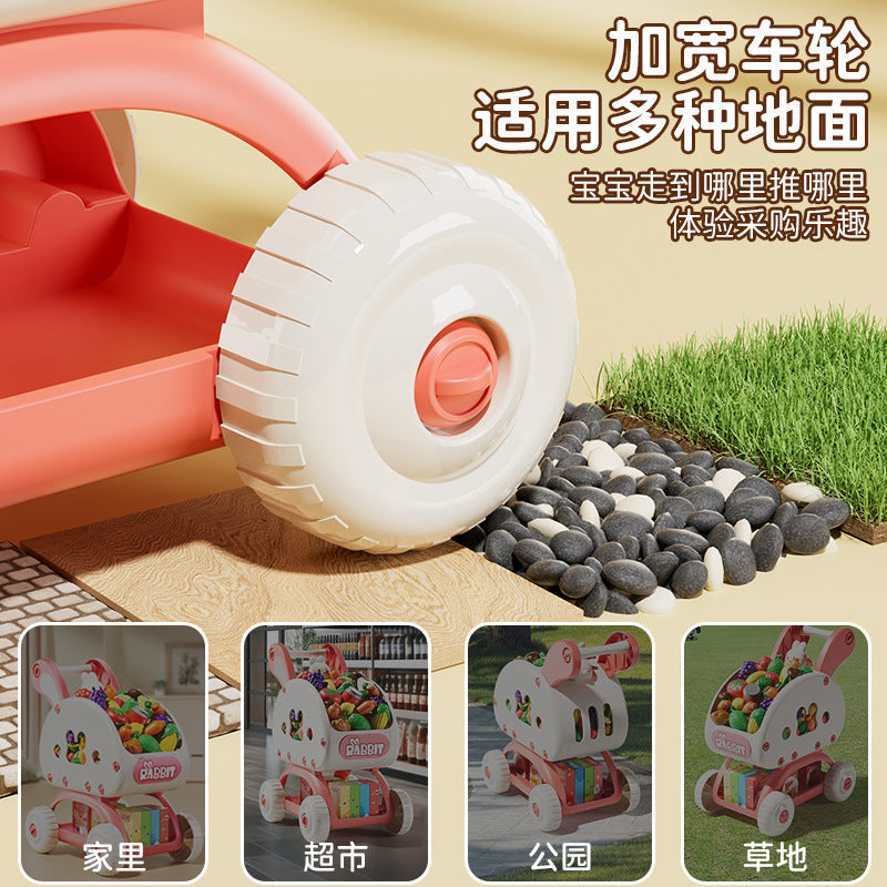 Kidsartificial supermarket shopping cart trolley toy play house fruit cutting fun boys and girls kitchen birthday products