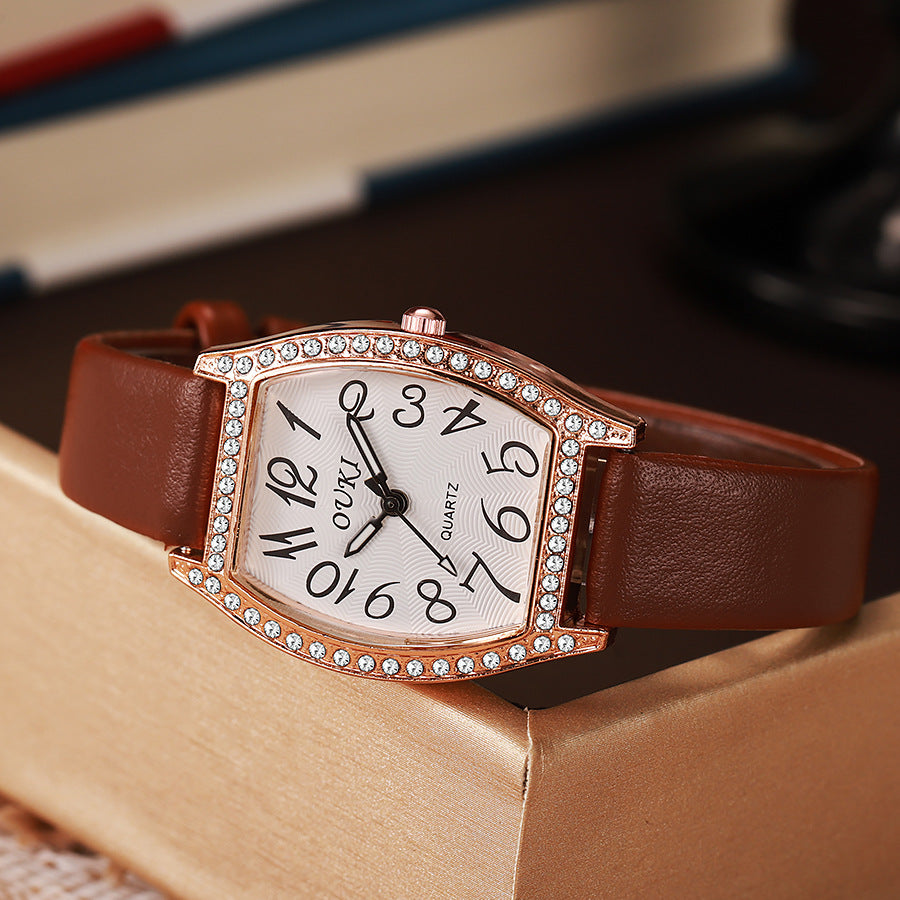 2025 new tiktok viral barrel-shaped full diamond european and american style watch, fashionable women's quartz watch, in-stock wholesale