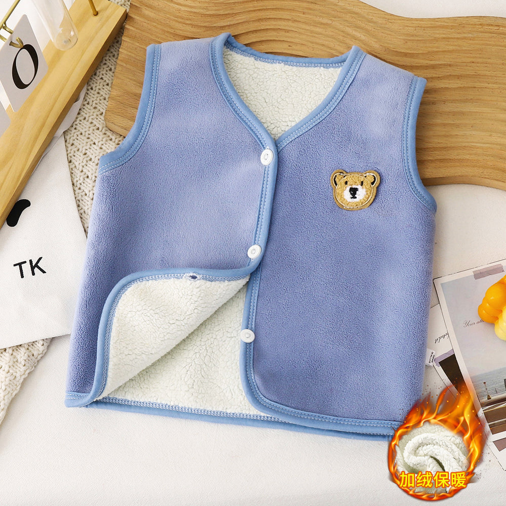 Baby fleece-linedthickenedcardigan children's waistcoat fall and winterkids boys and girls clothing heattech vest infant vest