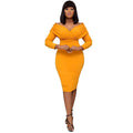 D095c  independent station autumn new cross-border african women's clothing large size v neck pleated long sleeves fashion dress