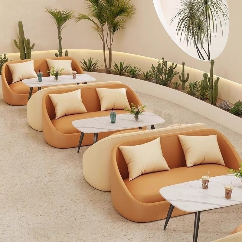Designer sofa set for milk tea shops, cafes, dessert parlors, booth restaurants, bbq restaurants, and snack shops - creamy style table and chair combination