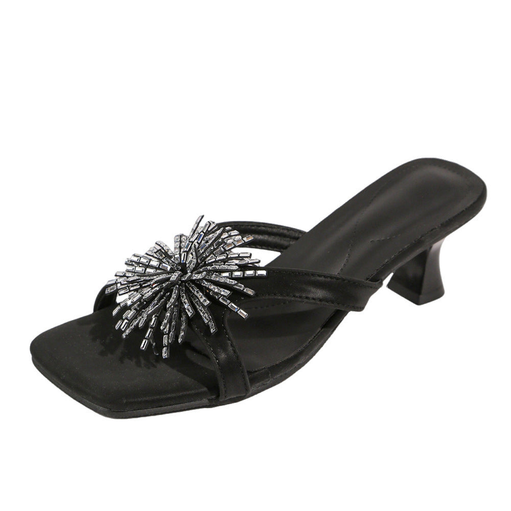 2026new arrival crystal fireworks fairy shoes thick heel sandals outwear sandals women's shoes fashionelegant one-line slippers