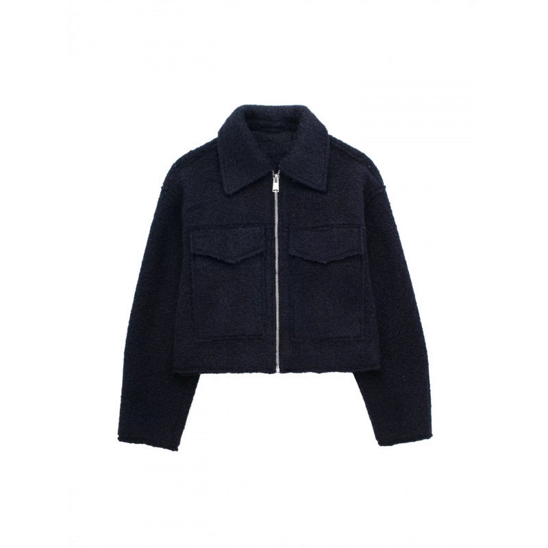 spring/autumn women's designer wool blend jacket: unique streetwear style, relaxed fit, cropped length