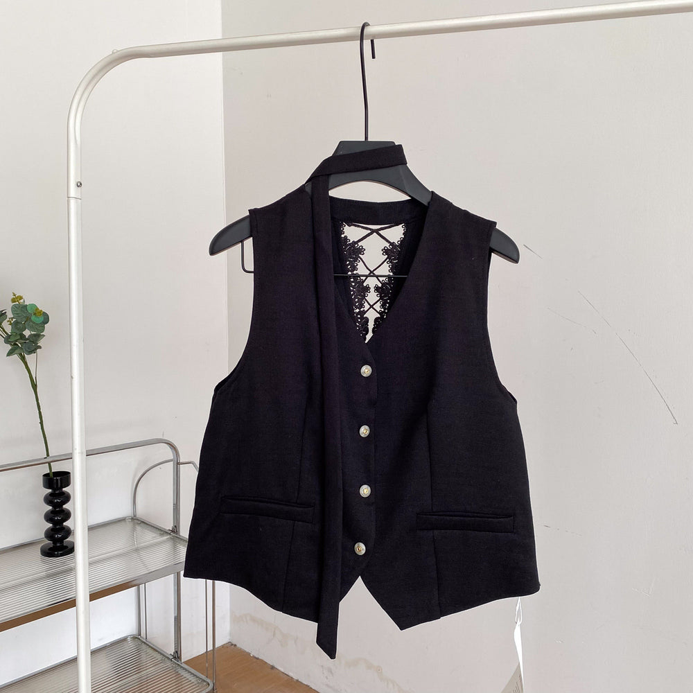 Frenchv neck single-breasted exquisite embroider suit vest women's work clothing style lacepatchwork style vest vest