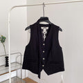 Frenchv neck single-breasted exquisite embroider suit vest women's work clothing style lacepatchwork style vest vest