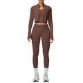 pure color brushed tight high-elastic breathable vest long three-piece set sports running fitness yoga suit