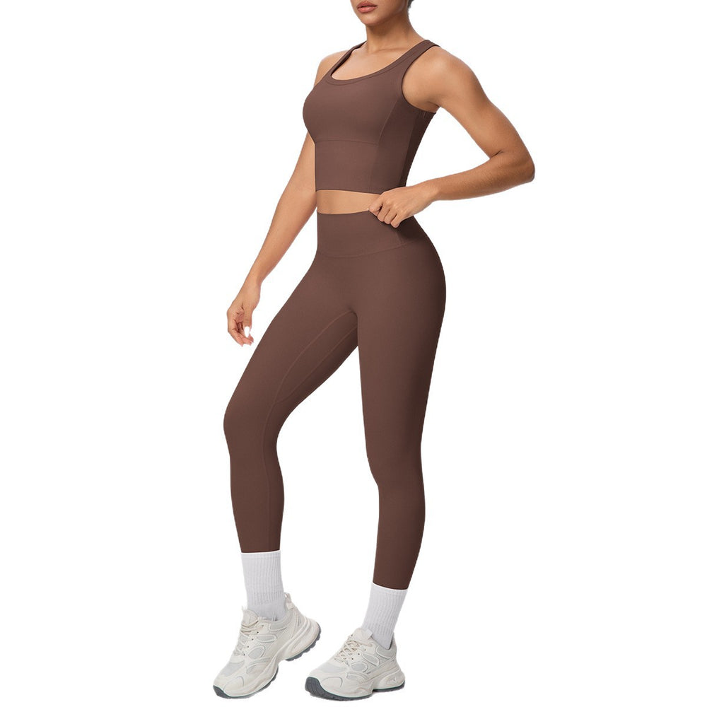 New arrival: cross-border double-sided brushed solid color breathable tank top long yoga set - two-piece activewear for running and fitness