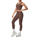 New arrival: cross-border double-sided brushed solid color breathable tank top long yoga set - two-piece activewear for running and fitness