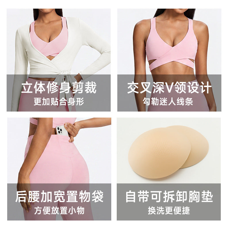 Spring/summer ballet-inspired activewear set: women's sexy, breathable, criss-cross back, slim-fit yoga top and bottoms