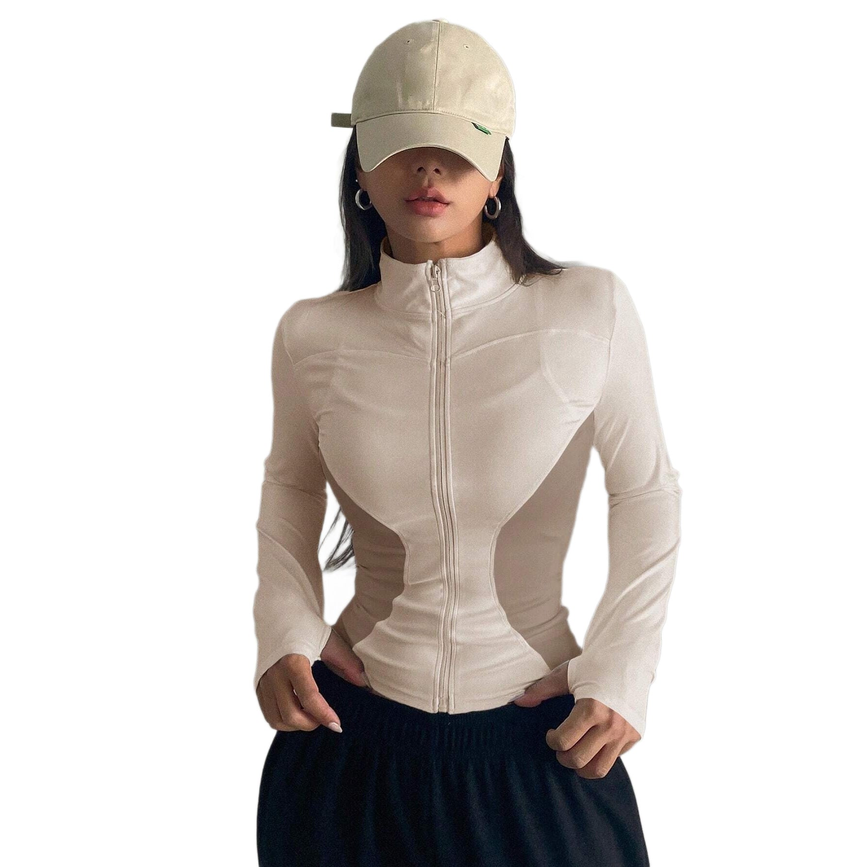 Pre-sale  European and American style Spice Girl stand-up collar zipper waist long-sleeved yoga jacket women's casual and thin sports top