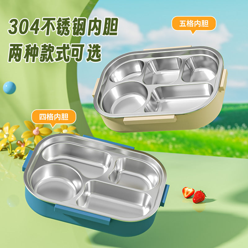 Korean primary school student lunch box 304 stainless steel children's grid lunch box, student lunch water filling and thermal insulation bento plate