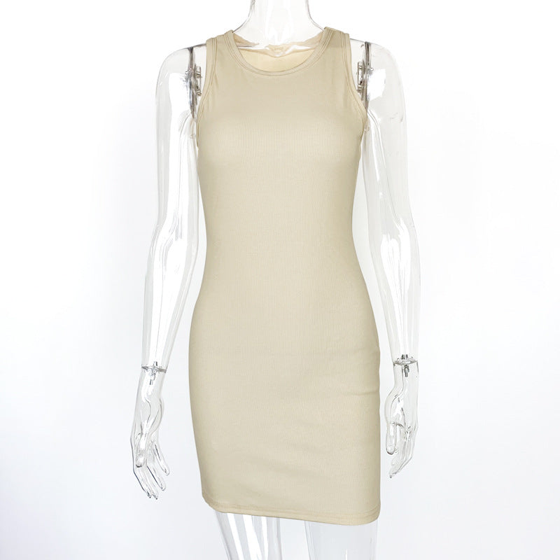 2025 summer new European and American  women's clothing threaded sleeveless sexy hip skirt simple slim vest dress