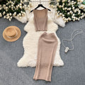 Hong kong style retro hot girl outfit - women's summer cropped tank top & high-waisted midi skirt knit two-piece set