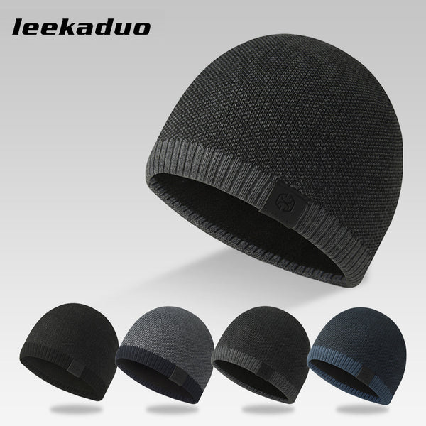 New  knitted hat men's dome pullover hat autumn and winter warm hat, fashionable and casual leather standard wool hat