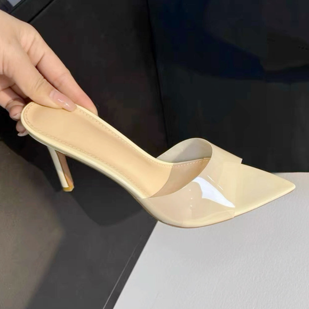 Yx transparent high heel sandals women's 2026 summer new fashion stiletto pointed toe sexy open toe thong sandals for outdoor wear