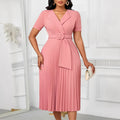 D593  fashion sexy short sleeve v neckfashionelegantelegance pleated plus sizehigh waist african dress