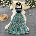 Retro style halterprintingbacklessdress women's summer sleeveless tie back high waistslimming lookelegant a-line skirt