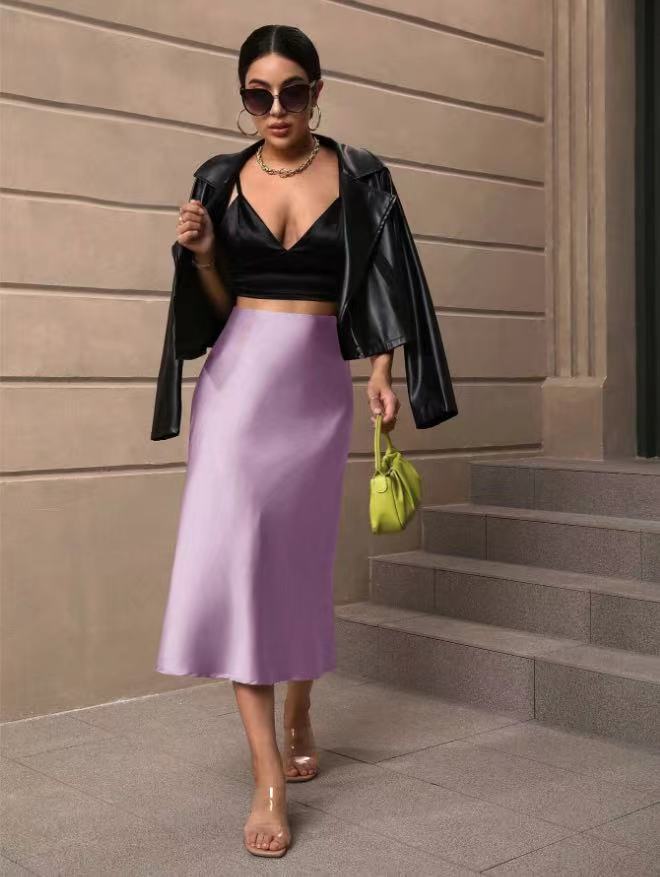 Hip-covering fishtail skirt satin satin mid-length skirt spring and summer new arrivalfashion cross-border women's clothing manufacturer direct