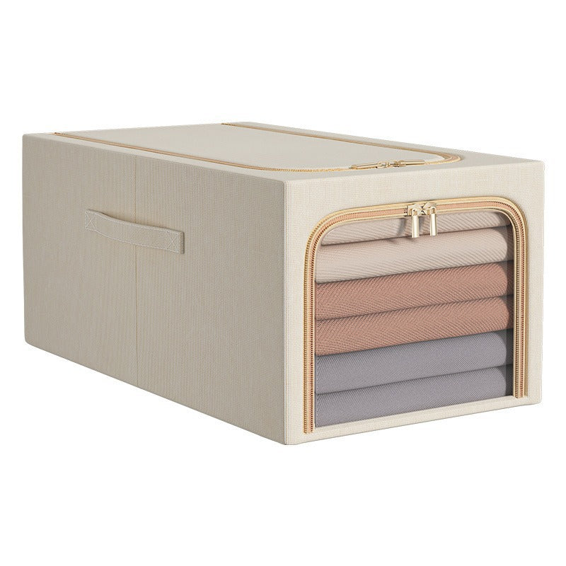 Large visual window, clothes storage box, underwear storage zipper, cotton and linen storage, steel frame folding, deepening, moisture-proof finishing