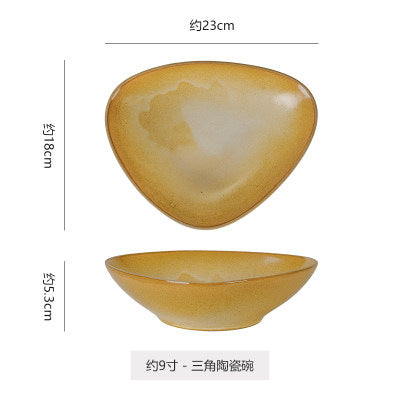 Vintage rustic stoneware ceramic triangular dessert fruit salad weight loss ceramic bowl restaurant home breakfast bowl tableware