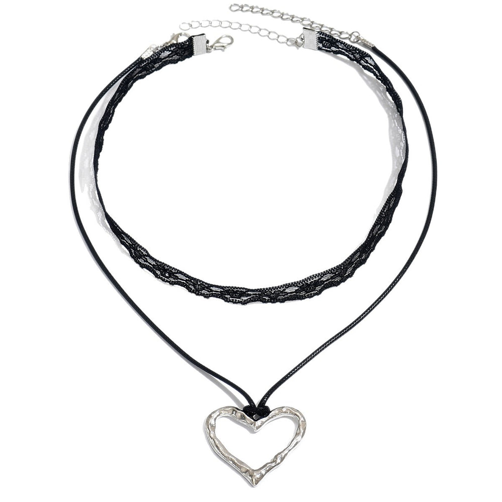 European and american cross-border personalized alloy hollow heart pendant necklace, sweet & cool style adjustable cord chain choker for women