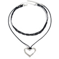 European and american cross-border personalized alloy hollow heart pendant necklace, sweet & cool style adjustable cord chain choker for women