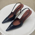 Spanish 2026 spring fashion professional pumps - patent leather effect pointed toe hollow-out stiletto heel sandals