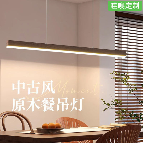 [Wow] Restaurant chandelier minimalist zen walnut new Chinese style medieval style dining table one-word strip lamp