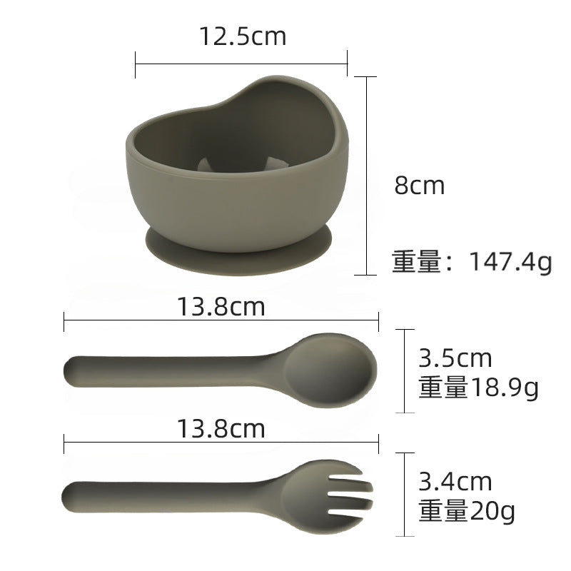 Cross-border supply of food-grade baby feeding bowls, forks and spoons, tableware sets, infant complementary food bowls, silicone tableware sets