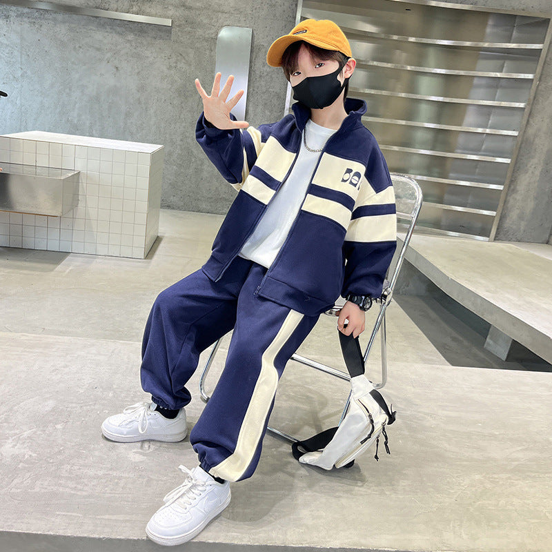 Boys' spring/autumn outfit  new collection: trendy two-piece hoodie set for older kids - street style long sleeve tracksuit