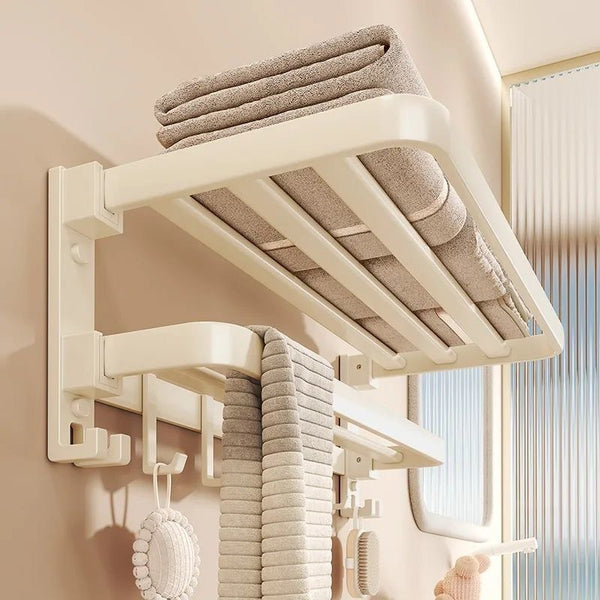 Towel rack No punching, toilet storage rack, bathroom double towel bar, toilet wall-mounted milk white towel rack