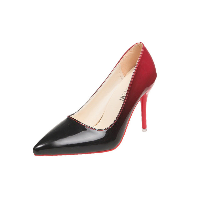 Plus size women's fashion high heels, stiletto heel 6-8cm, color block pointed toe work shoes, patent leather fashion pumps
