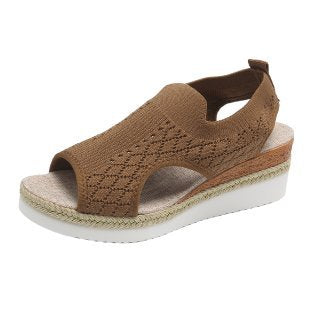 Wish  new arrival  fashion tie back fish mouth thick sole fly weaving casual women's sandals 43 size cross-border plus size