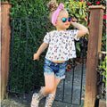 2019 summer european and american style girls' floral print top + elastic denim lace two-piece set - cross-border exclusive