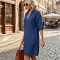 Fashion cross-border foreign trade  new arrival lapel half length sleeves front double patch pocket work clothingeasiest for matchshirtdress for women