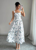 autumn european and american  cross-border e-commerce new solid color sleeveless square neck printed backless slit dress