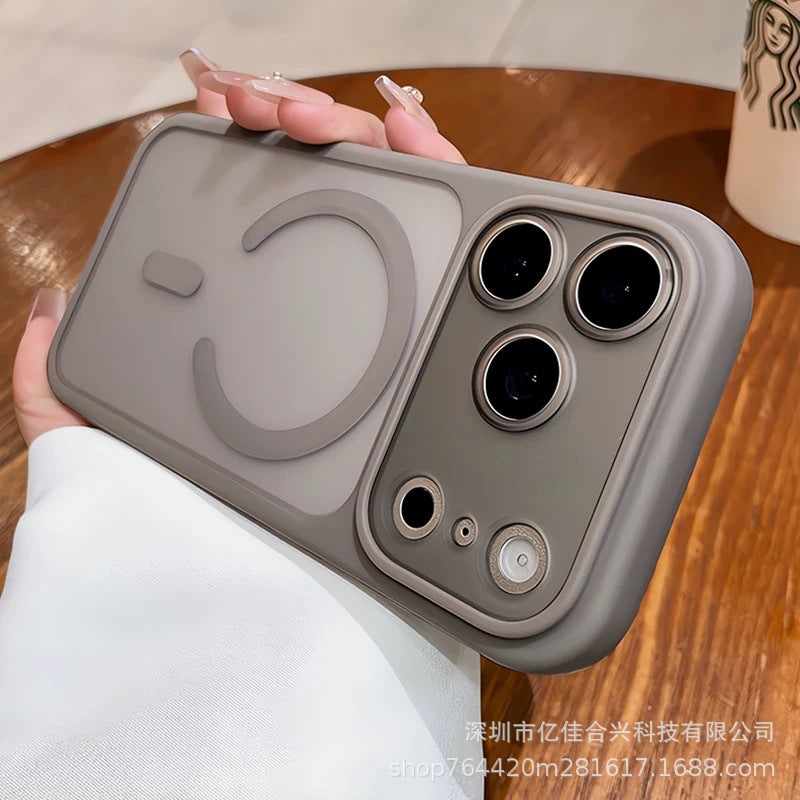 Creative detachable lens compatible iphone 17 pro max soft-touch sand magnetic phone case, iphone 14 drop-proof