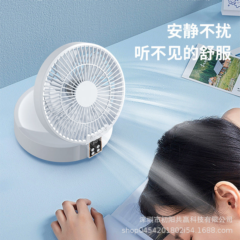 Digital display folding fan - dorm room, home use, remote control, usb rechargeable, wall-mountable, desktop circulation fan - portable, high airflow