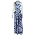 European and american style ins cross-border outdoor elegant women's tube top one-line collar slim a-line skirt printed casual long dress