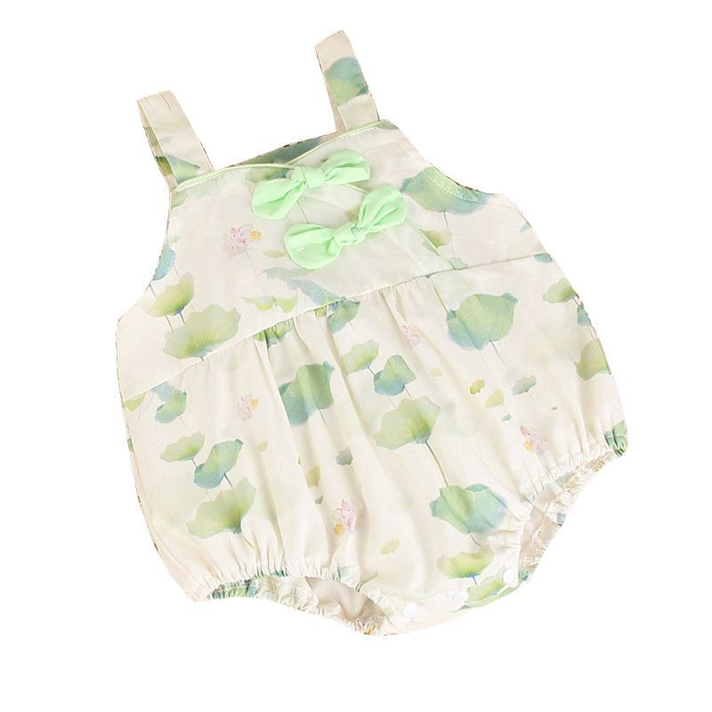 Baby girl clothes summer ultra-thin sling bag butt newborn baby one-piece full moon 100-day clothes fresh khaki
