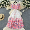 French high-end women's dress - summer  collection: slimming, elegant, and fashionable printed hollow-out crochet lace dress