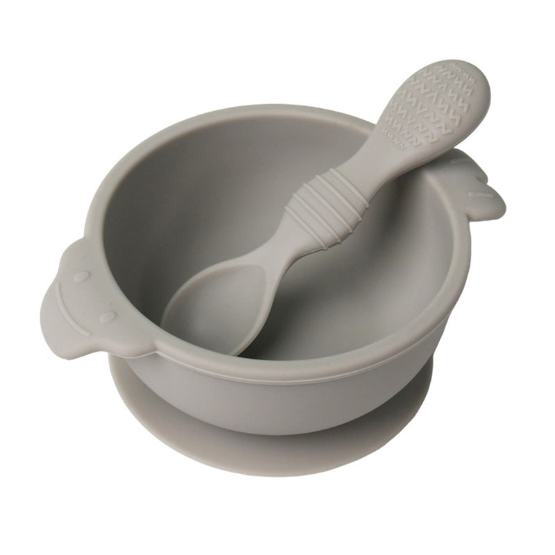 Food grade silicone complementary food bowl baby tableware set with spoon suction cup anti-drop child feeding tableware silicone bowl