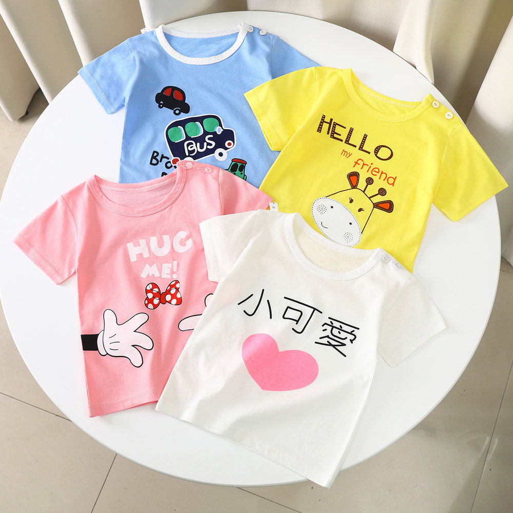 Kids' short-sleeve t-shirt, 100% cotton, baby undershirt, boys' and girls' summer top, 0-7 years old, dropshipping available